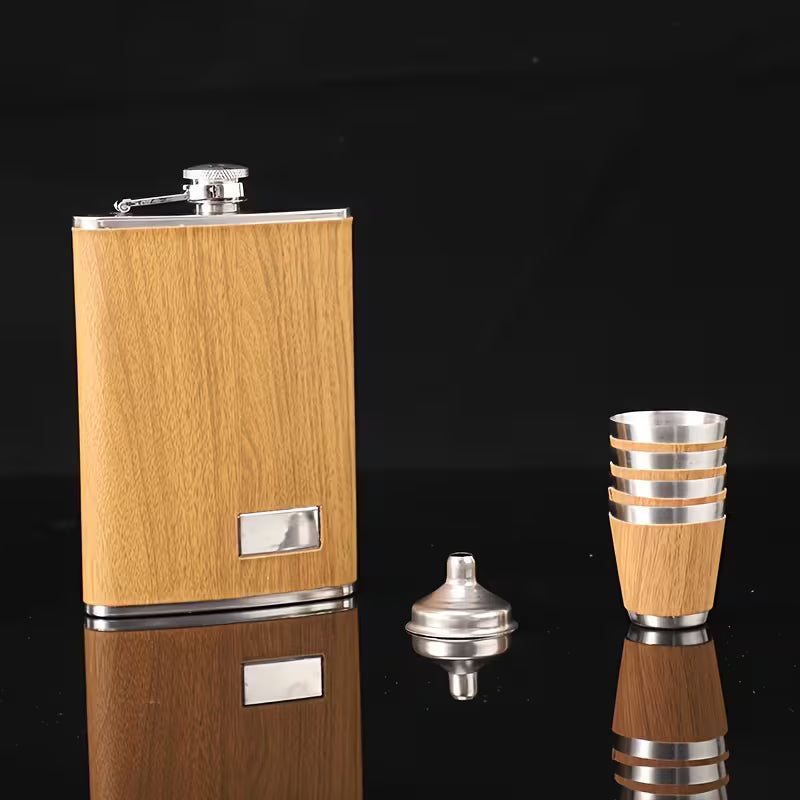 Stainless Steel Flask w/ Wood Set